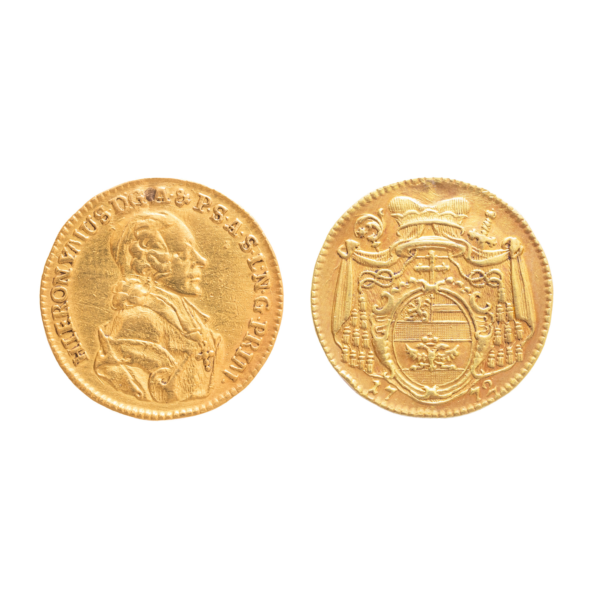 Monedă Ducat, Hieronymus von Colloredo, Arhiepiscopia Salzburg, 1772, aur