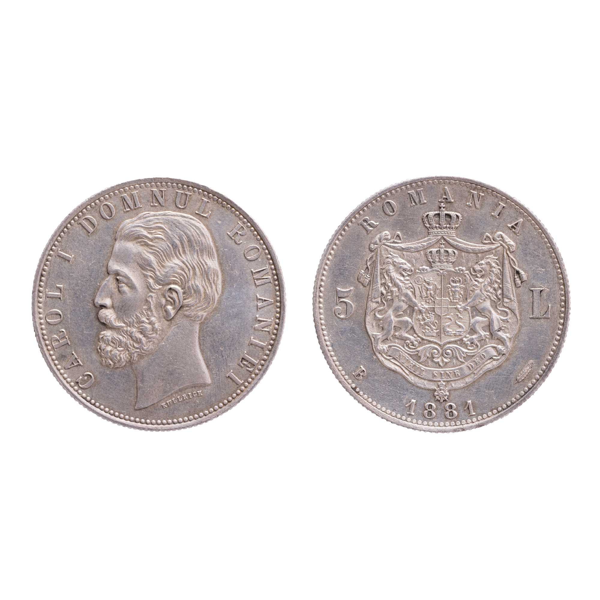 Monedă 5 Lei 1881, Carol Domn, argint