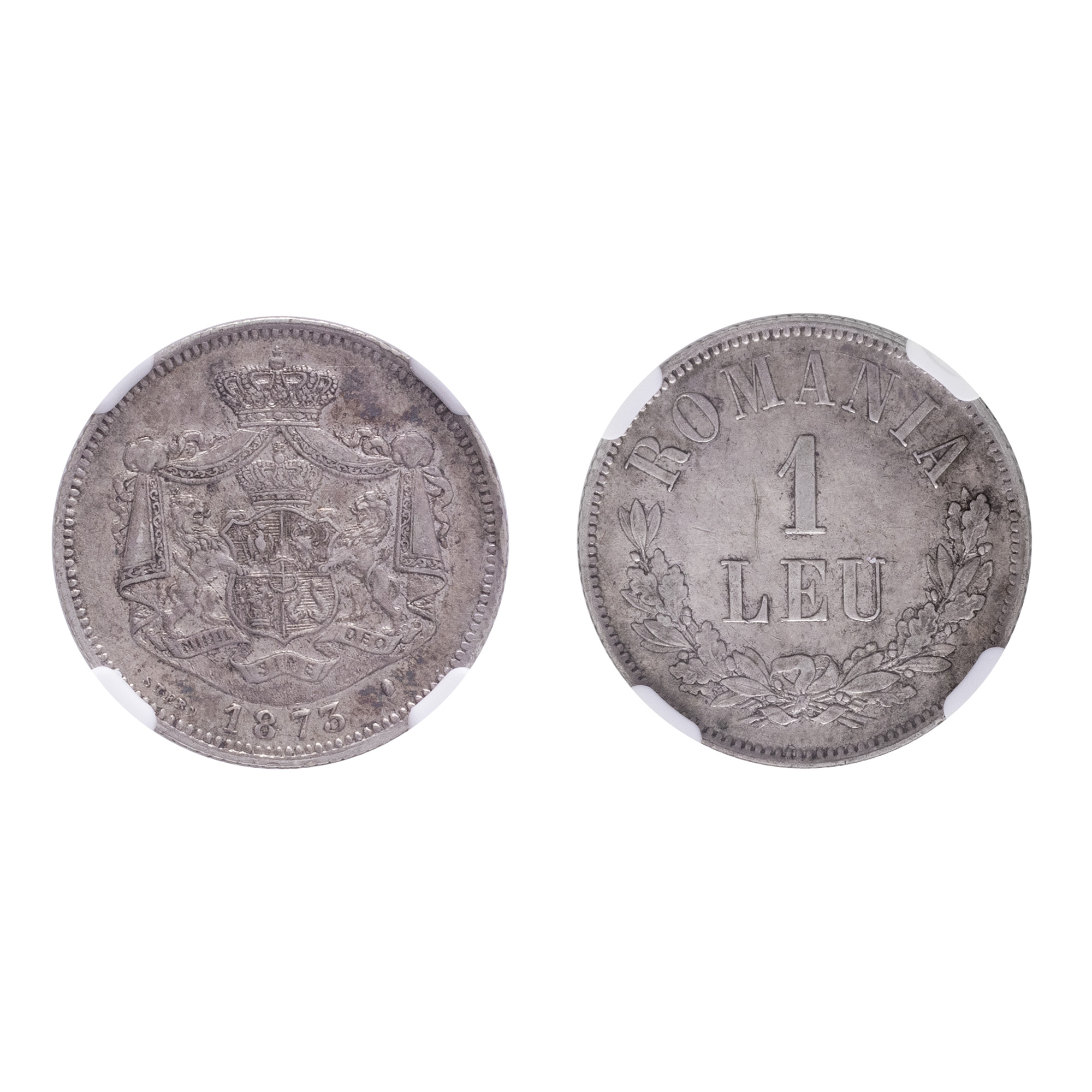 Monedă 1 Leu 1873, gradată NGC AU53, argint