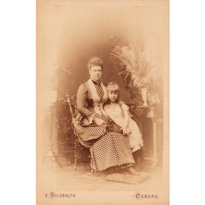 Photograph illustrating the Grand Duchess Maria Alexandrovna of Russia and her future daughter Queen Maria of Romania, E. Uhlenhuth studio, Coburg, circa 1880.