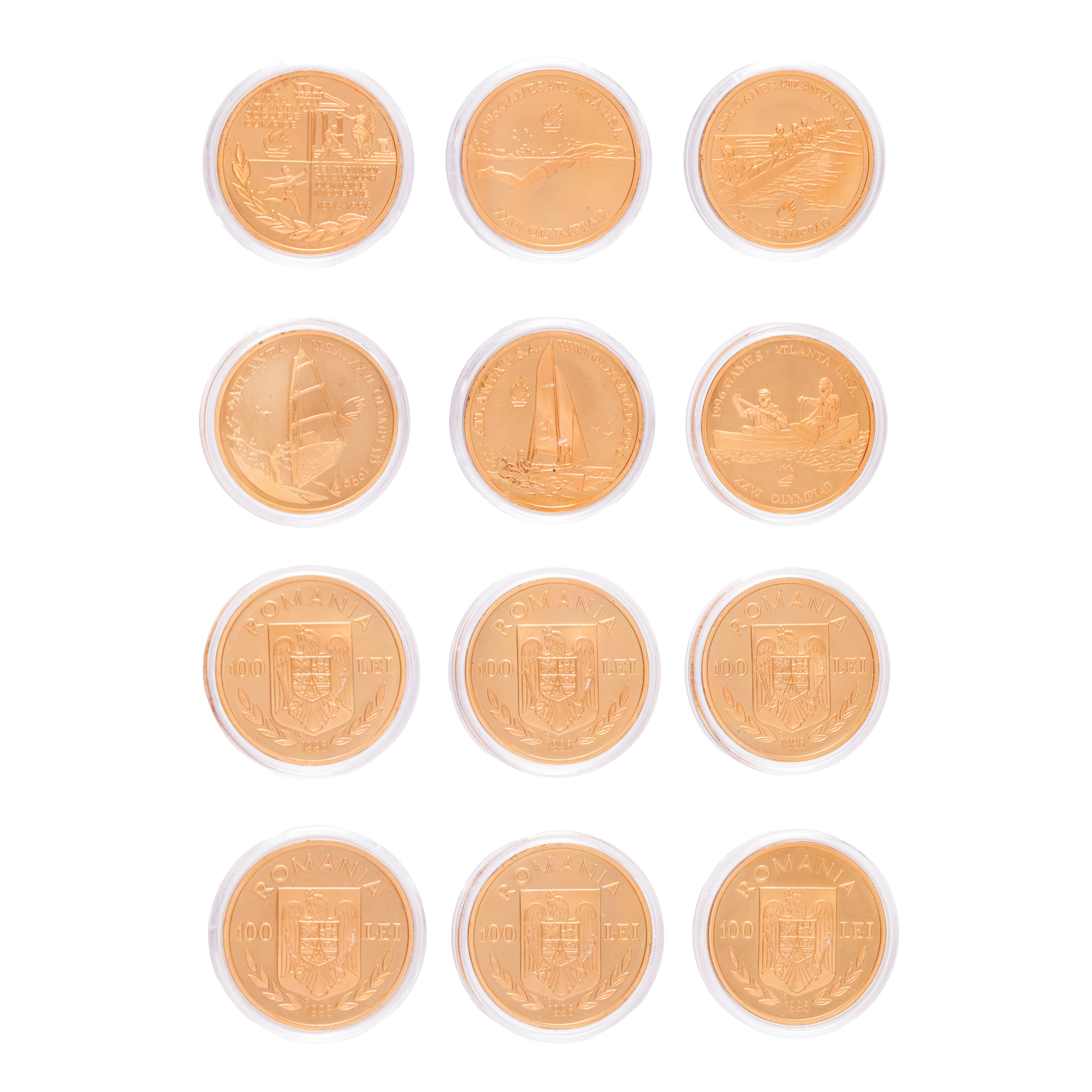 Lot consisting of six samples of BNR commemorative coins, 100 Lei 1996, Atlanta Olympics