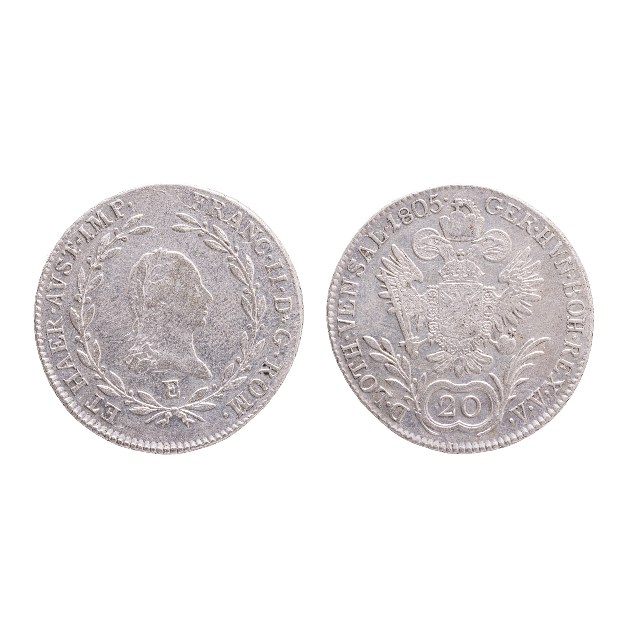 20 Kreuzer Coin 1805, Francis II, struck in Alba Iulia, silver