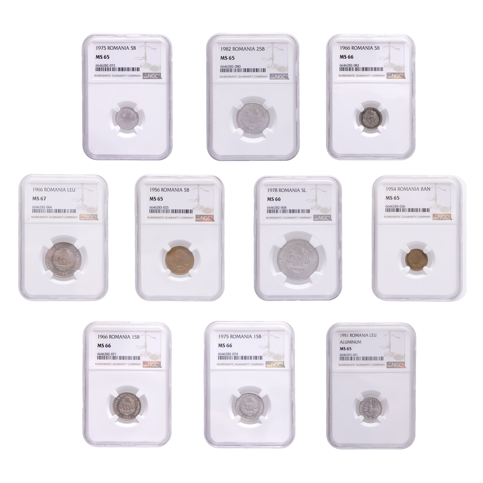Lot composed of ten NGC graded coins, 1951-1982