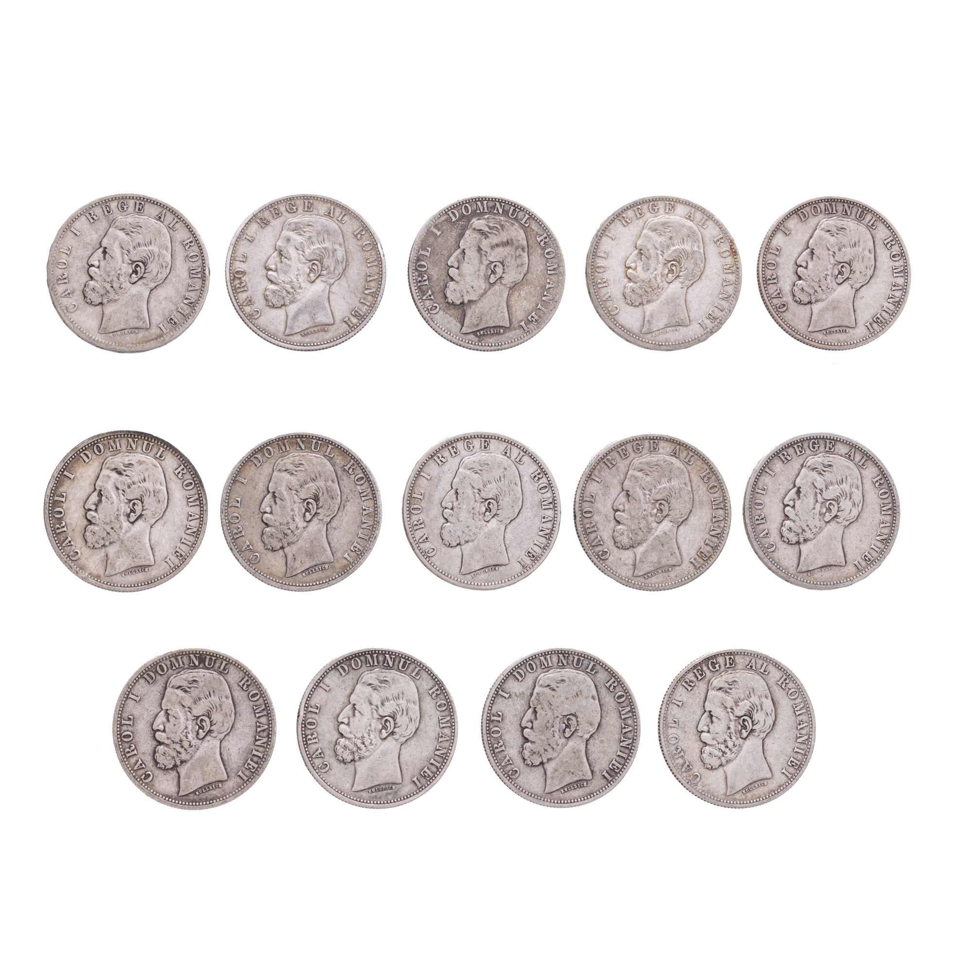 Lot format din 14 monede de 5 Lei 1881, argint