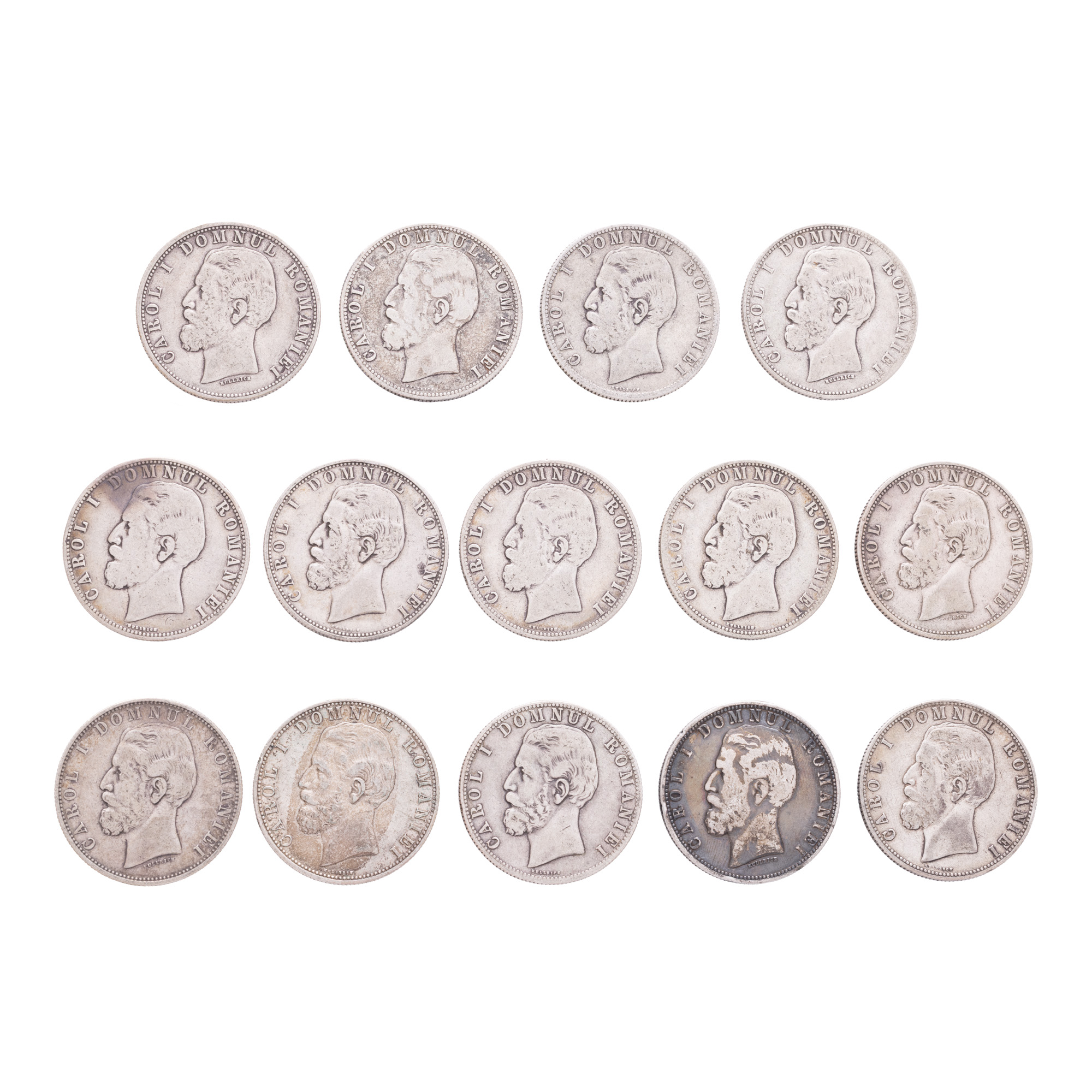 Lot format din 14 monede de 5 Lei 1880, argint
