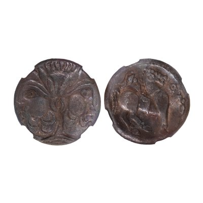 Monedă Tetradrahmă dacică, tip Ianiformă, sec. III-I î.e.n., argint, gradată NGC Choice XF, piesă foarte rară, de colecție