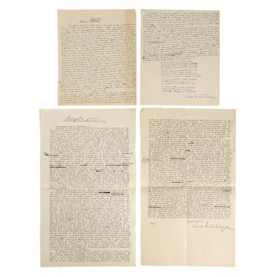 Lot format din manuscris olograf ”Poezia și fumatul” și o dactilogramă ”Divagația plecării”, de Pericle Martinescu, 1937, ambele semnate olograf (4 file)