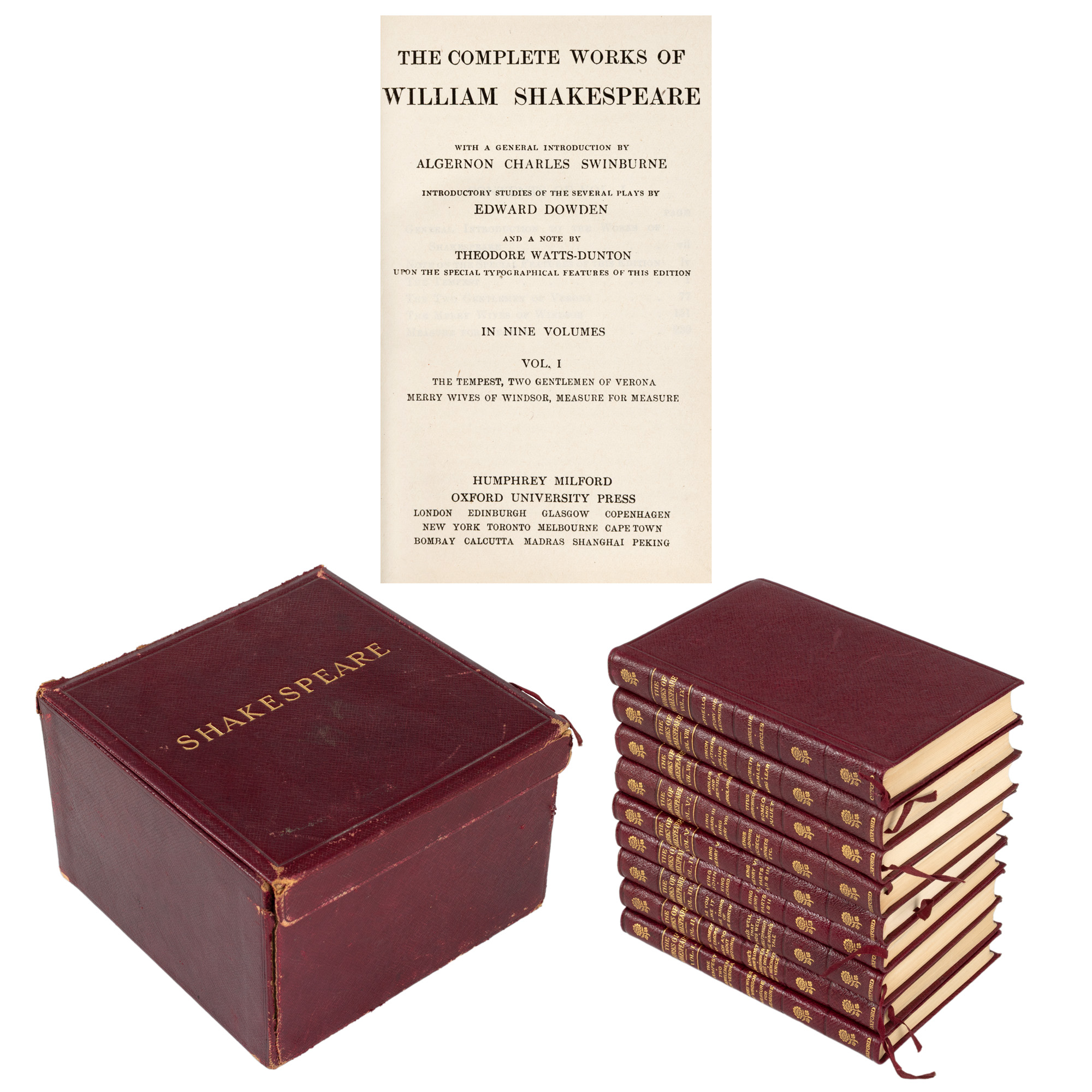 ”Opere”, de William Shakespeare, engleză, 9 volume, Marea Britanie, cca. 1910, în caseta originală
