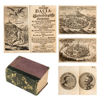 Colegat ”Dacia (Das Bedrängte Dacia. Das ist: Siebenbürgische Geschichten), de János Bethlen, germană, Nuremberg, 1666, și ”Istoria Daciei sau a Transilvaniei (Das altund neuteutsche Dacia)”, de Johannes Tröster, germană, Nuremberg, 1666, cu 12 gravuri dintre care 9 duble realizate de Hans Jakob Schollenberger și ex-librisul muzicologului George Breazul, raritate extremă, de colecție