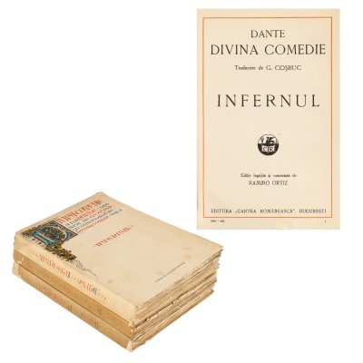 ”Divina Comedie”, de Dante Aligheri, trei volume, traduse de George Coșbuc, ediție îngrijită de Ramiro Ortiz, București, 1932