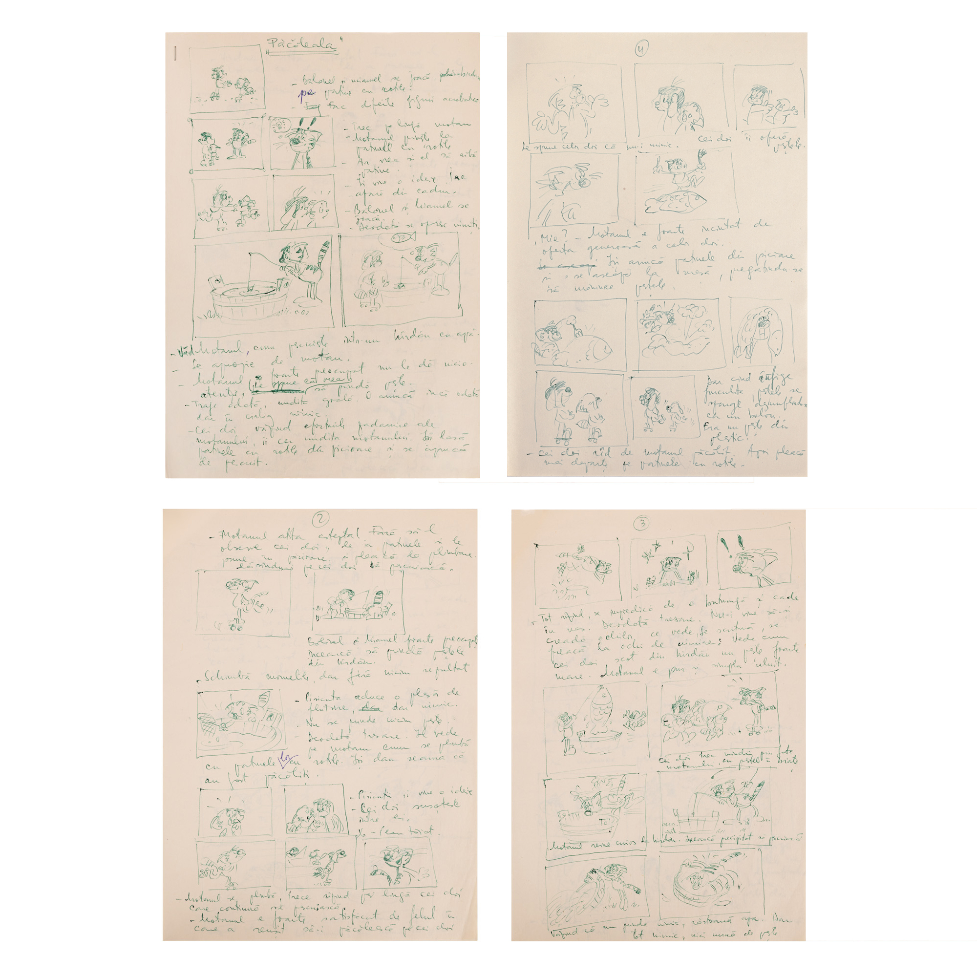Scenariul original al filmului de animație ”Păcăleala”, de Zaharia Buzea, realizat olograf (4 file)