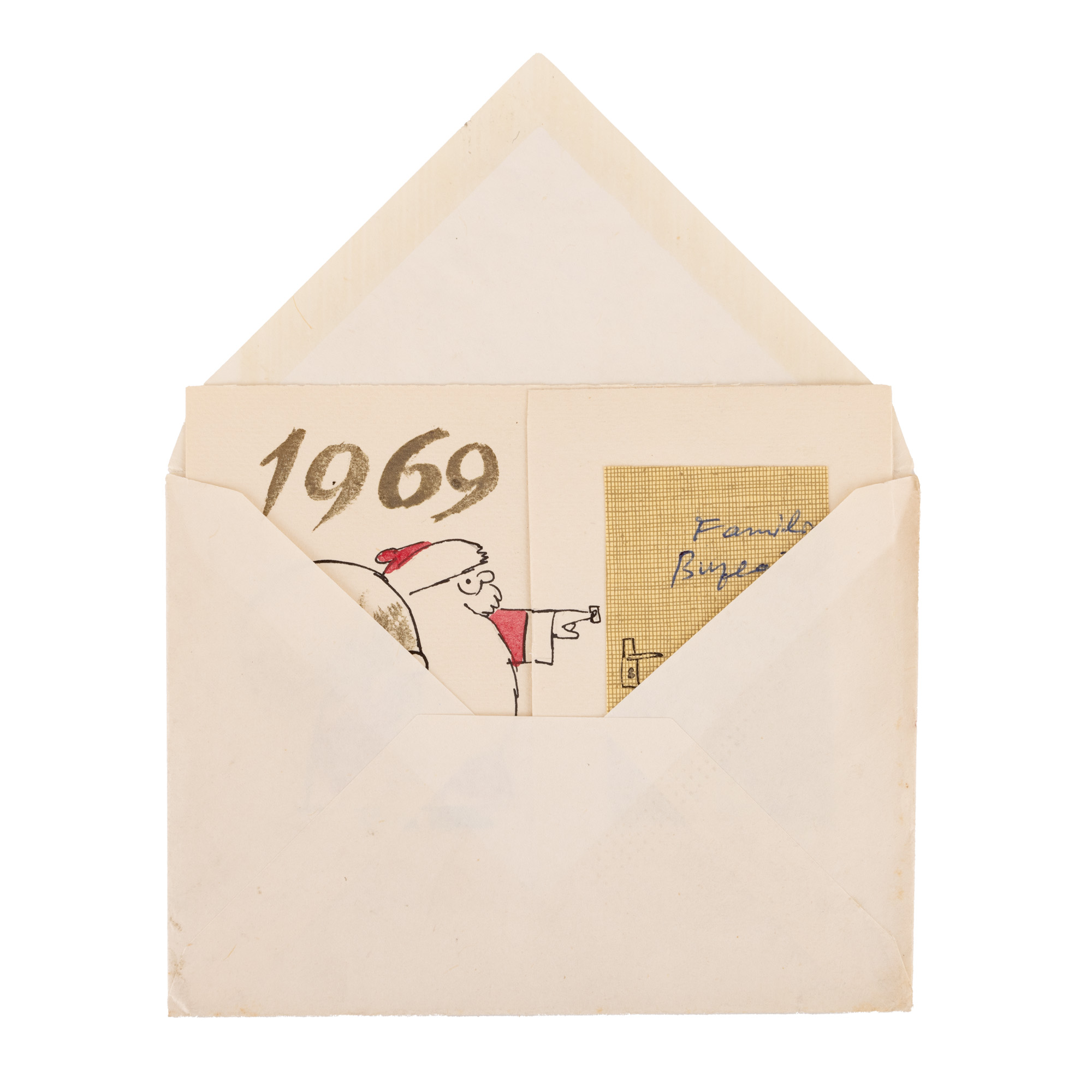 Handwritten card, by Nell Cobar, with the original envelope, 1969