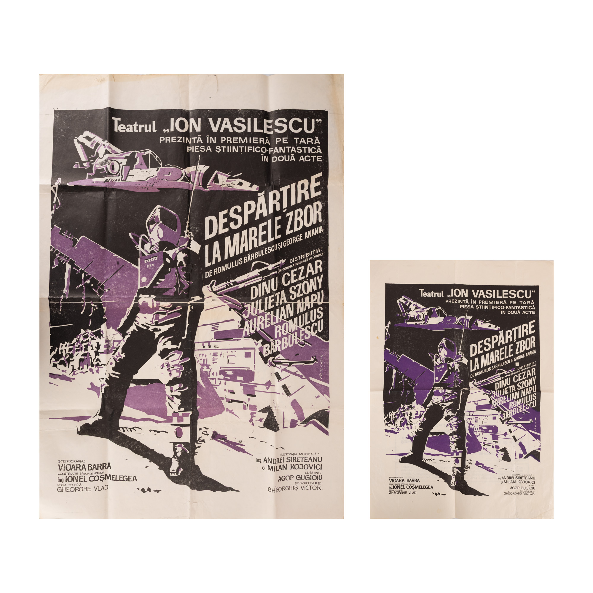 Lot consisting of poster and hall program, "Farewell to the Great Flight", the first show in Romania on a scientific-fantasy theme, 1982, beautifully illustrated, signed in print by Călin Cazan.