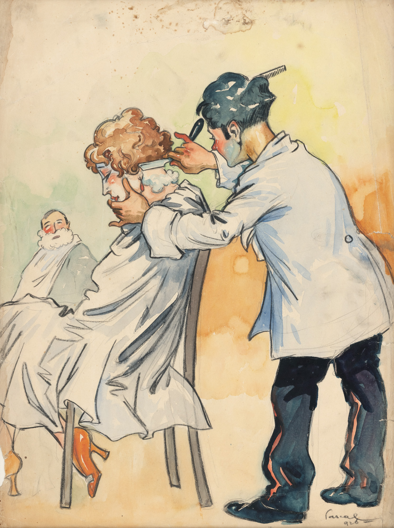 Pascal Rădulescu (Father Pascal), press caricature, original signed work, circa 1940