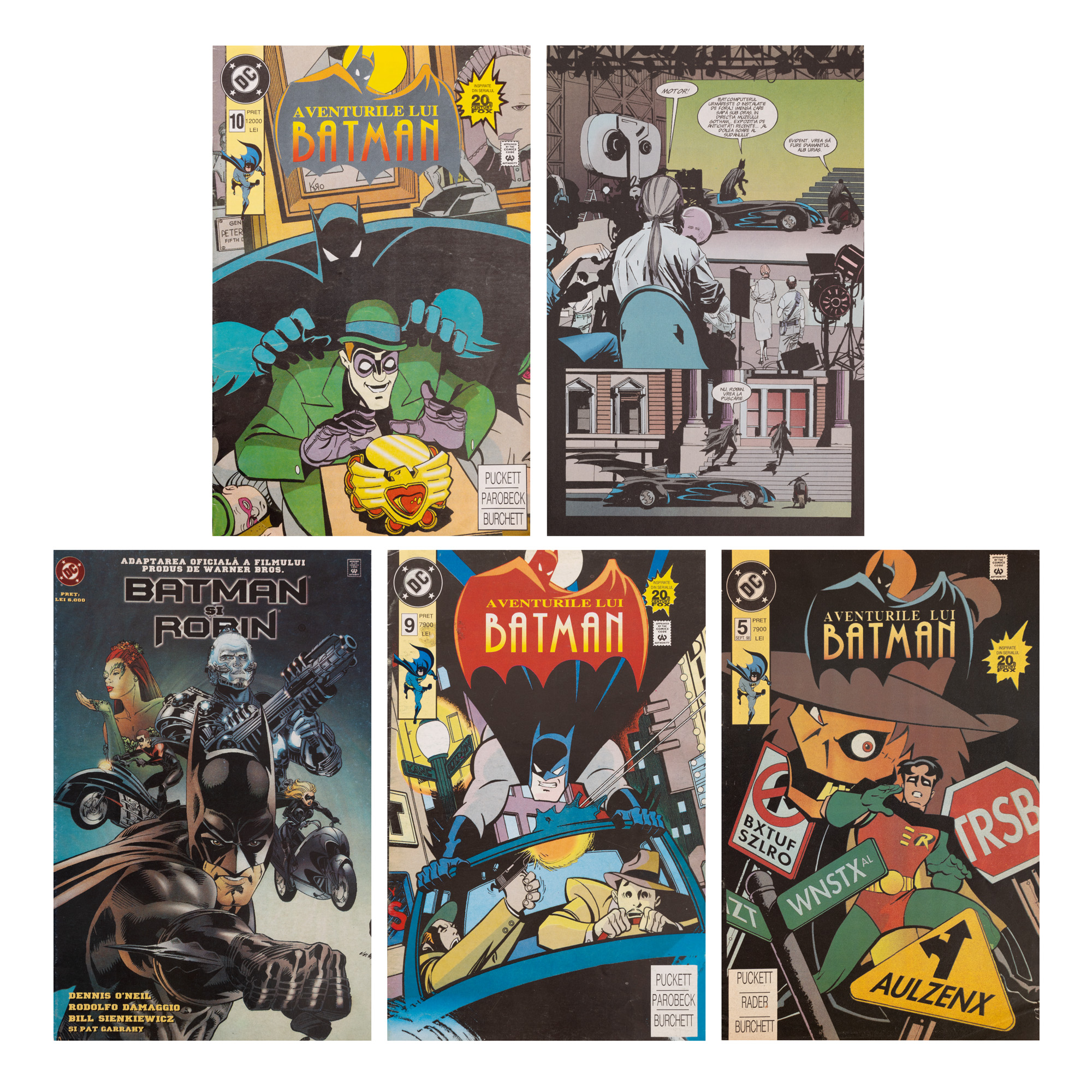 Lot consisting of 4 numbers of the Batman comic book (no. 5, 9, 10), alongside Batman and Robin (single number), first translation in Romanian, 1997-1998
