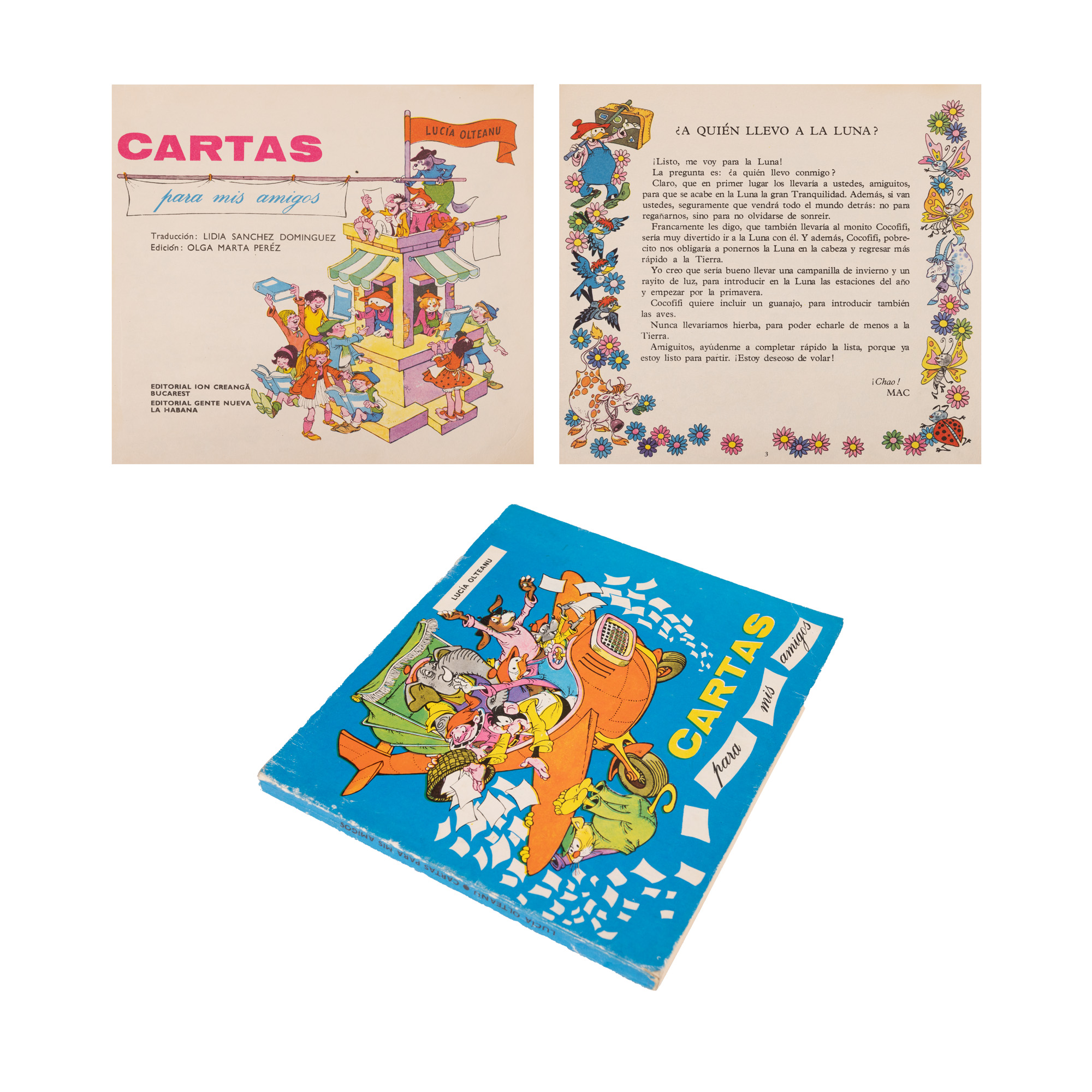 Album de bandă desenată Lucia Olteanu, Cartas  para mis amigos (Bilete pe adresa prietenilor mei), ilustrații de Livia Rusz, cca. 1975, piesă foarte rară, necomercializată în România