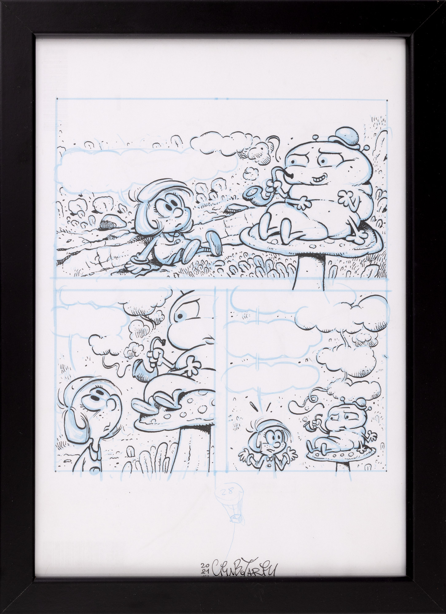 Original comic strip made by artist Alexandru Ciubotariu for illustrating Lewis Carroll's book, Alice in Wonderland, 2021