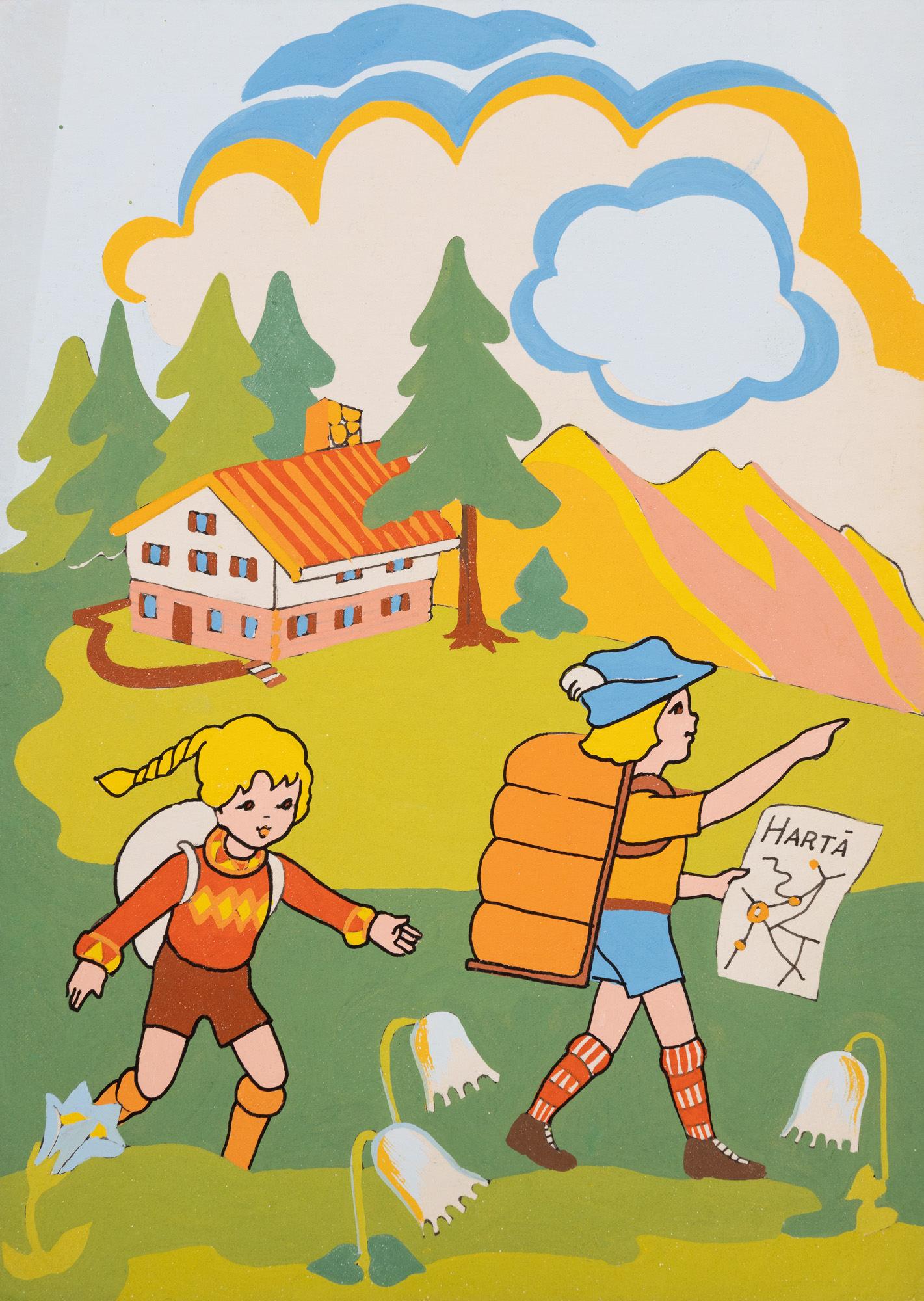 Sanda Mehedincu, Dublă Ilustrație de carte alături de un desen, cca. 1980, piese originale