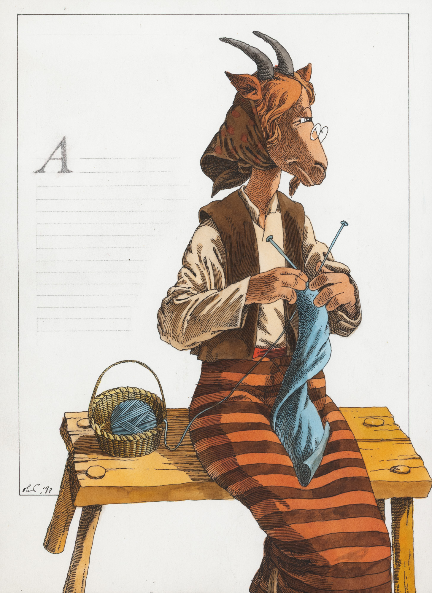 Ilustrație originală la ”Capra cu trei iezi”, 1998