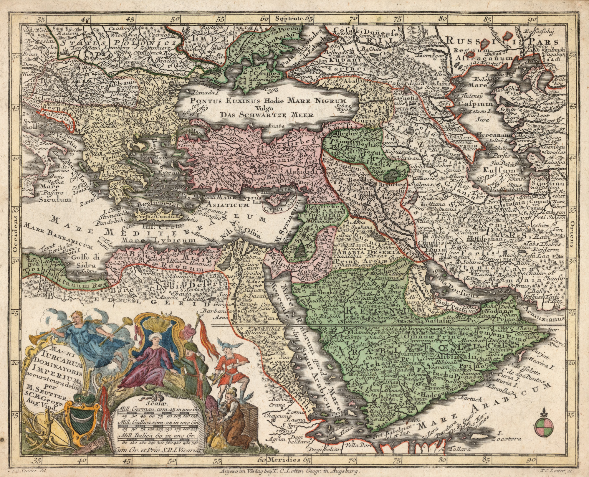 Hartă ”Imperiul Otoman”, de de Matthäus Seutter, Augsburg, cca. 1750