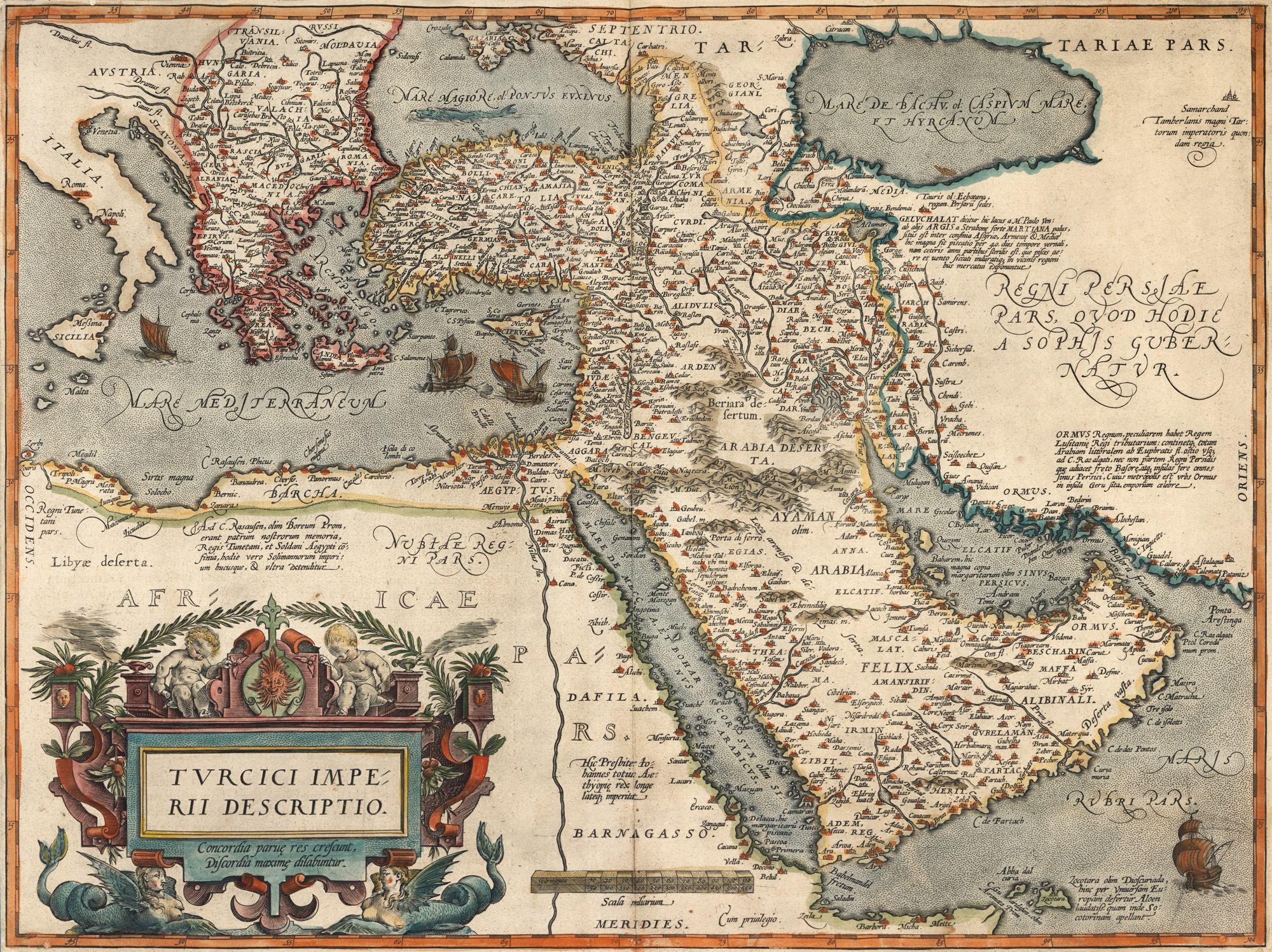 Hartă ”Imperiul Otoman”, de Abraham Ortelius, Anvers, sfârșitul sec. XVII-începutul sec. XVIII