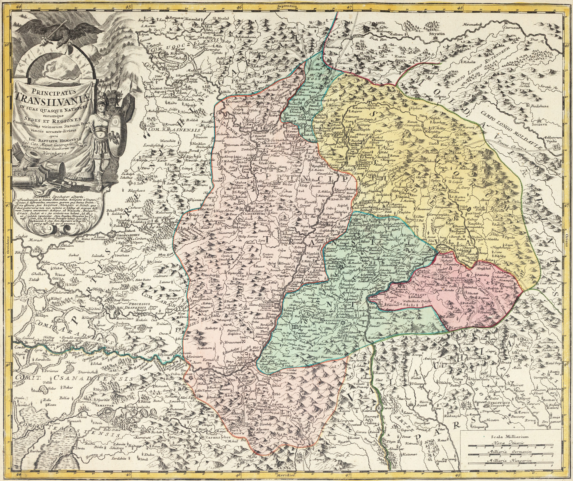 Hartă ”Transilvania”, de Johann Baptist Homann, Nürnberg, 1723