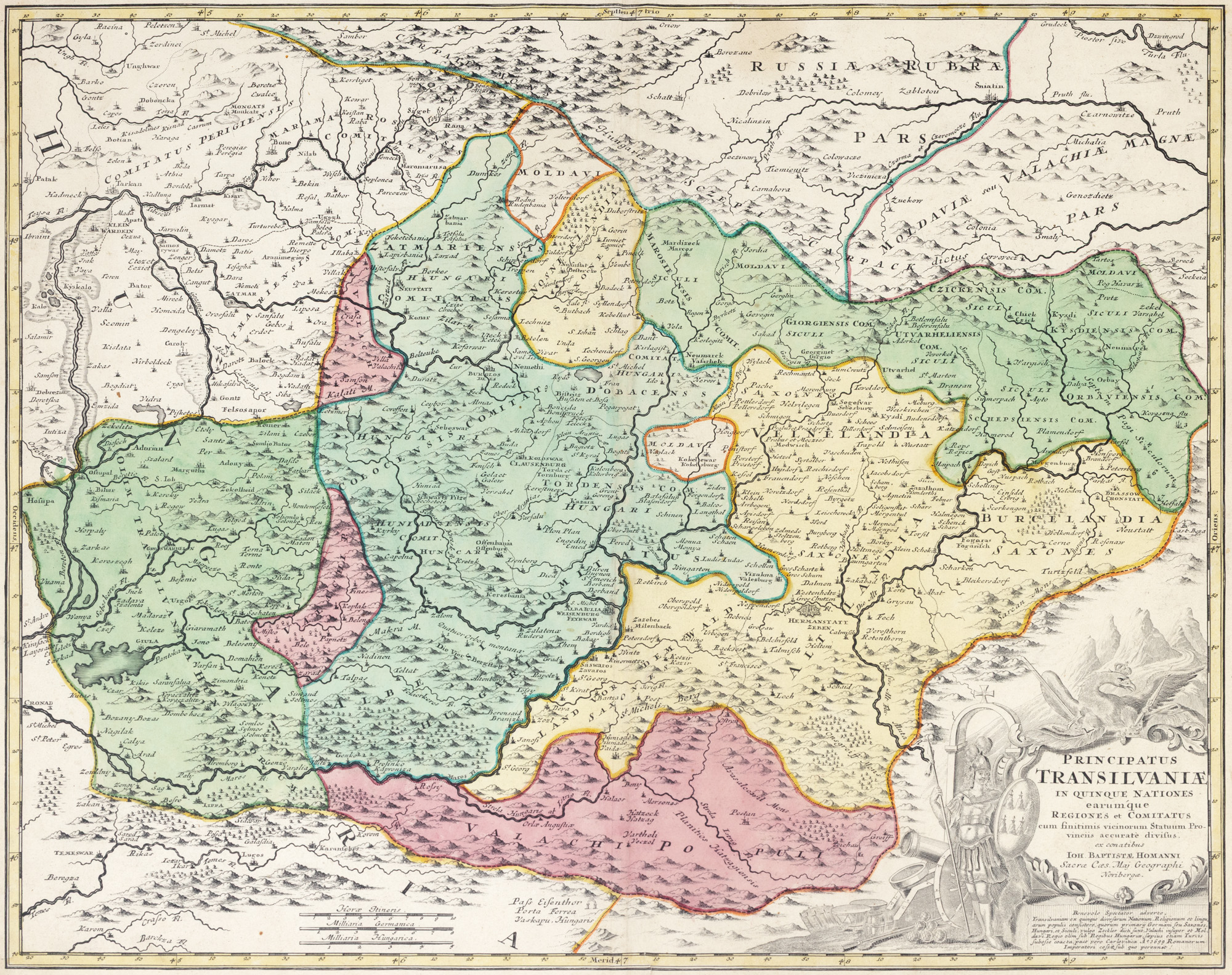 Hartă ”Principatul Transilvania”, de Johann Baptist Homann, Nürnberg, cca. 1720