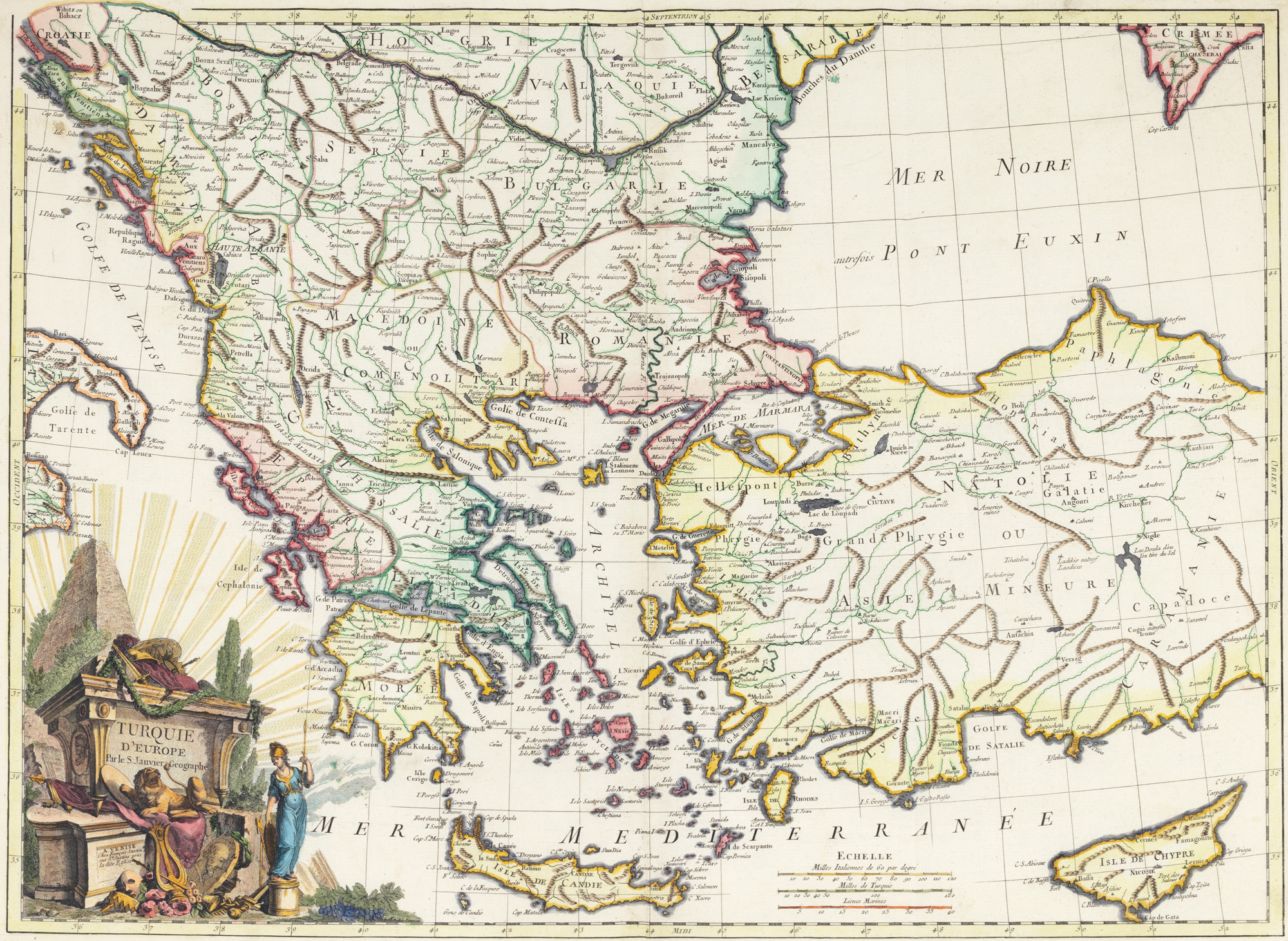 "European Turkey" Map, made by Jean Janvier, printed by François Santini, Venice, 1784