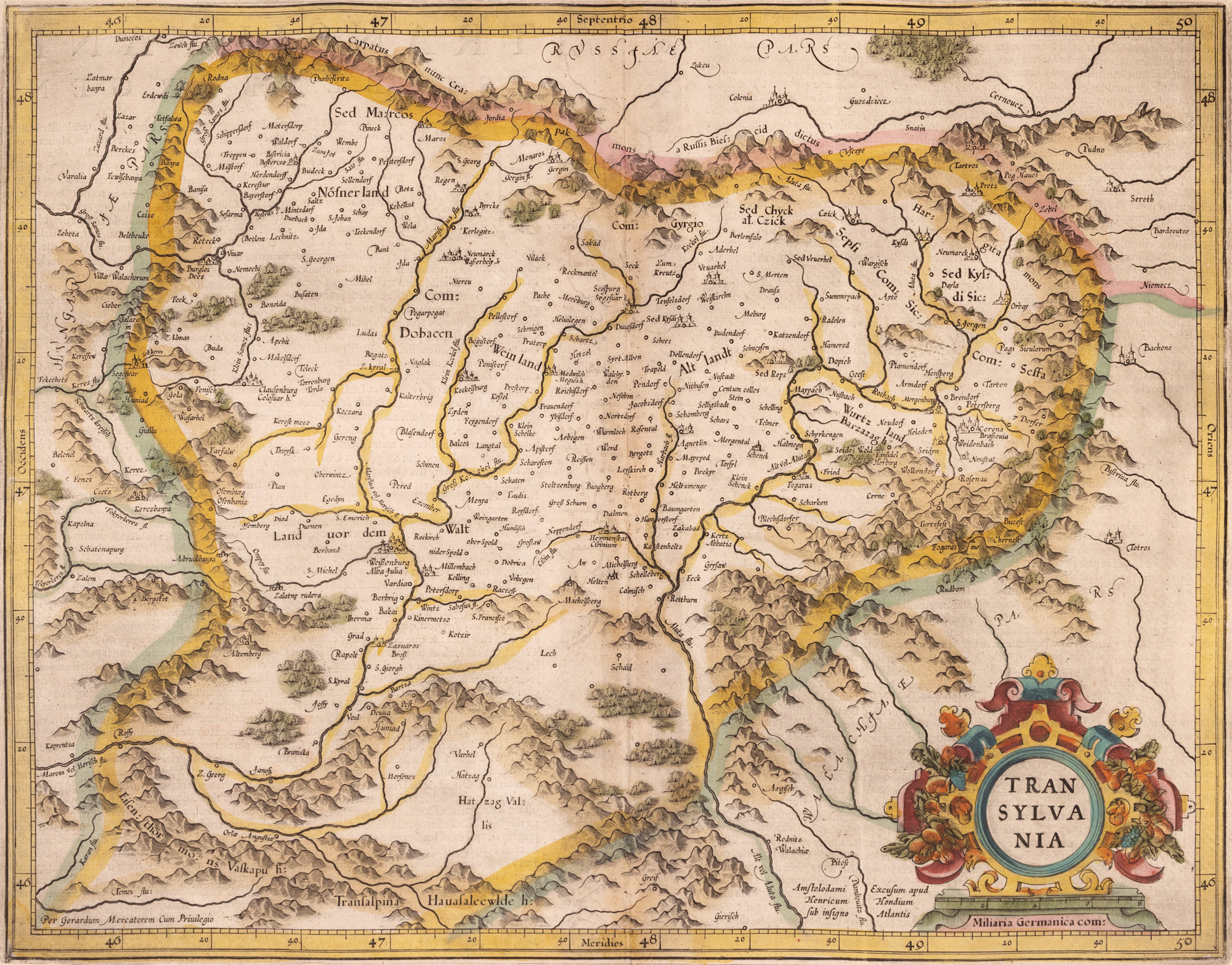 Hartă ”Transilvania”, de Gerardus Mercator, publicată de Hendrik Hondius, Amsterdam, 1623