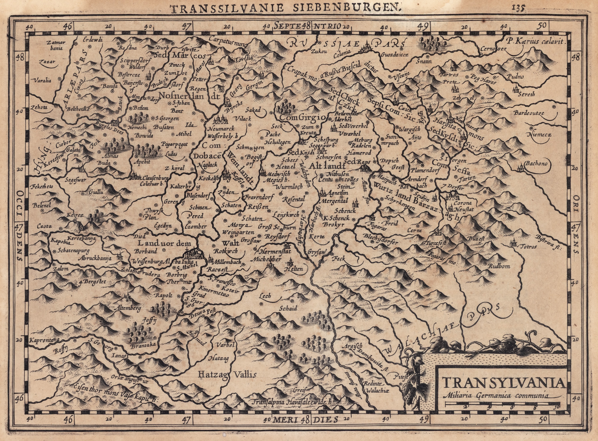 "Transylvania" Map by Pieter van den Keere, 1730