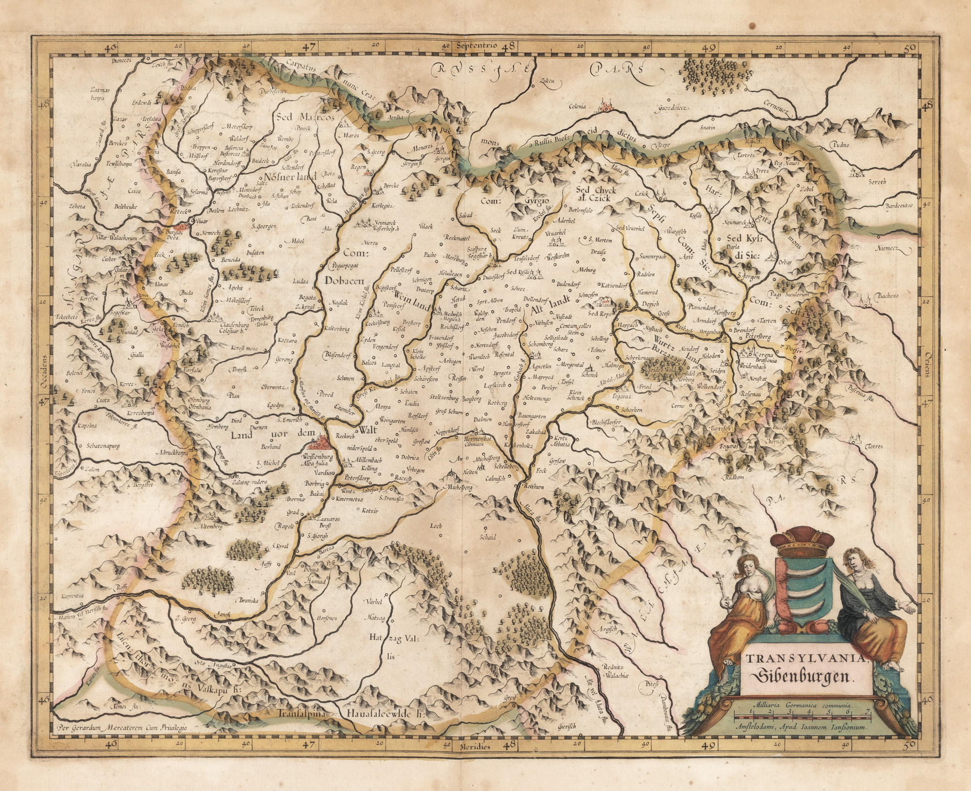 Hartă ”Transilvania”, de Willem Janszoon Blaeu, Paris, cca. 1750