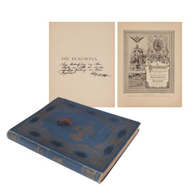 ”Bucovina”, germană, Cernăuți, 1899, cu 50 de hărți și dedicație olografă