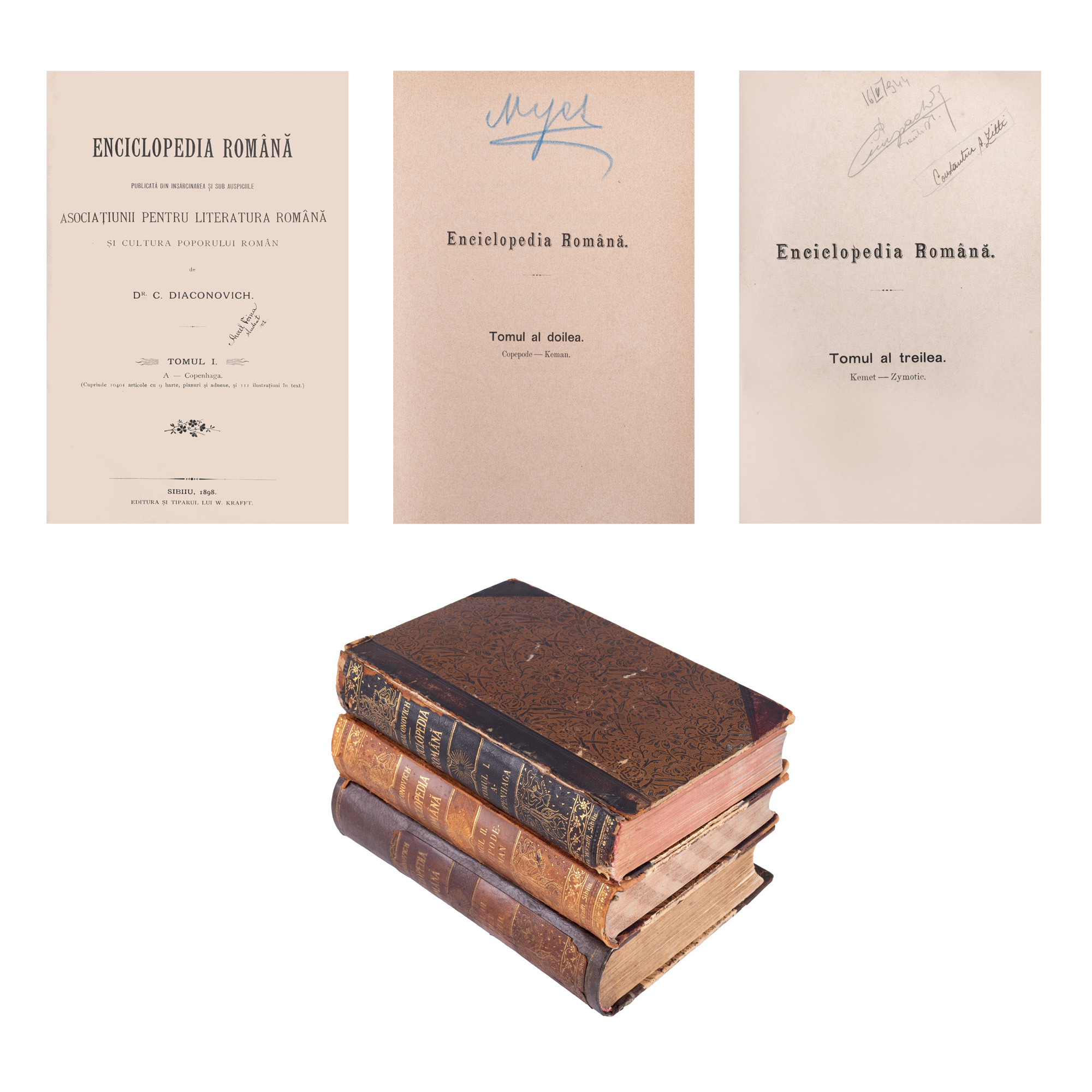 "Romanian Encyclopedia", by Corneliu Diaconovich, three volumes, Sibiu, 1898-1904, the first Romanian encyclopedia