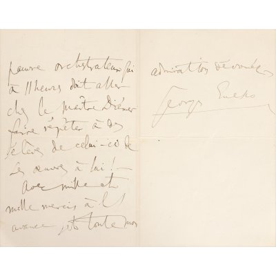 Scrisoare olografă, redactată și semnată de George Enescu, referitoare la o repetiție cu una din Rapsodiile Române, perioada interbelică