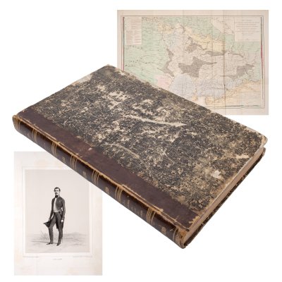"Journey to Southern Russia and Crimea, in Hungary, Wallachia and Moldova (Voyage dans la Russie méridionale et la Crimé)", by Anatole Demidoff, Prince of San Donato, French, Paris, 1848, with 100 engravings, of which 14 illustrate aspects from Moldova and Wallachia and 4 Bessarabia, a very rare copy of the luxury edition (monumental in size)