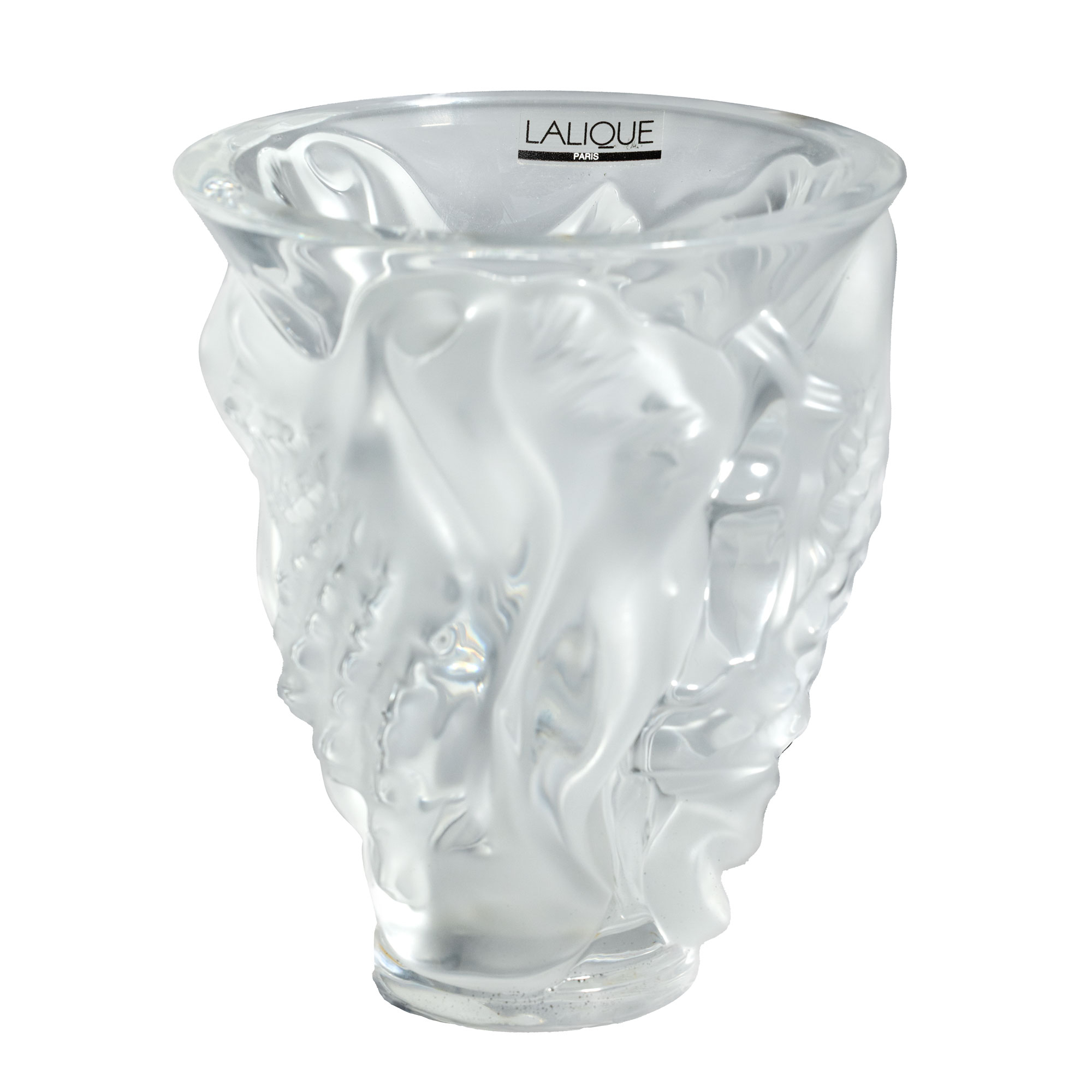 Vas Lalique din cristal, decorat cu cochilii de scoici stilizate, însoțit de cutia originală și card 
