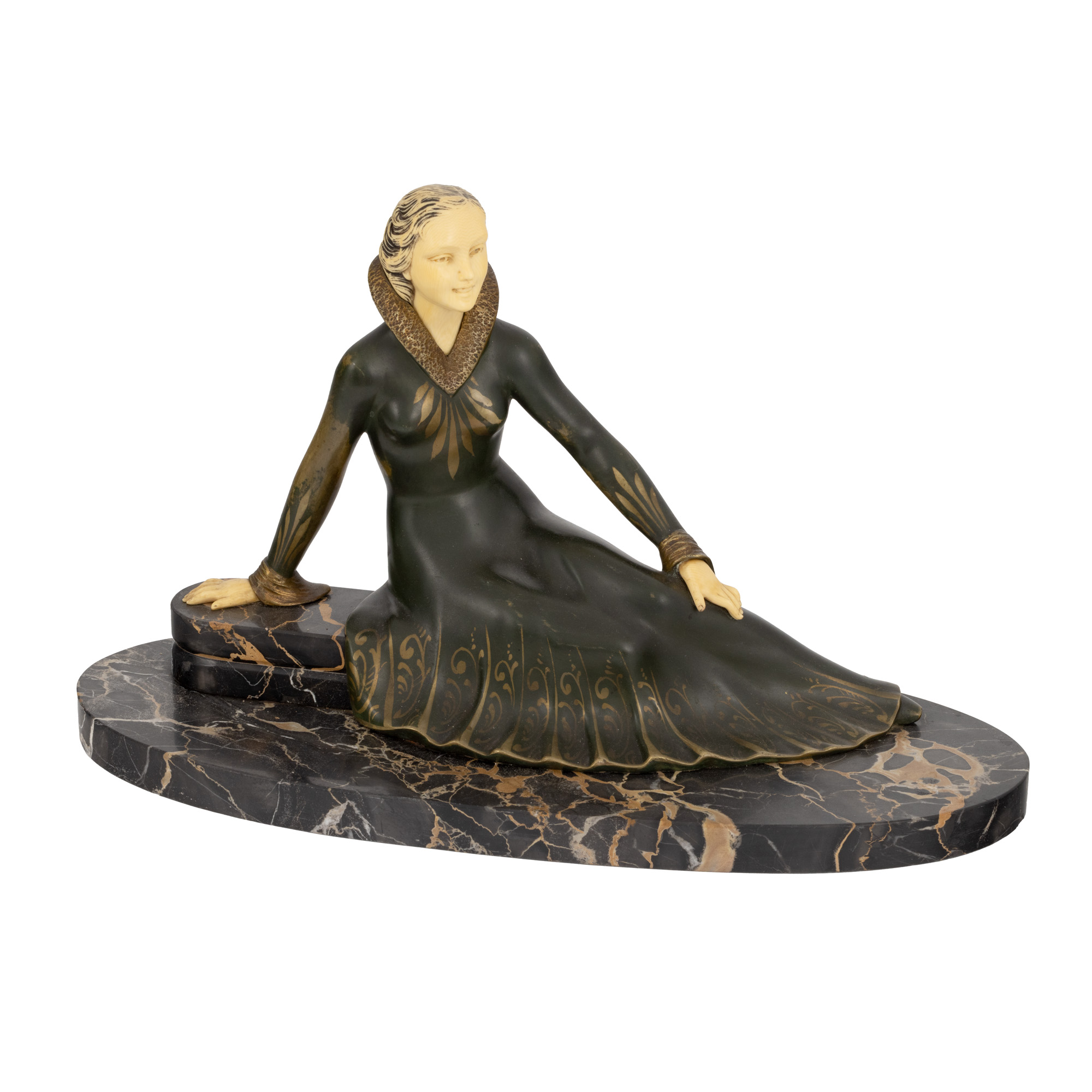 Art Deco statuette made of marble and ivory, attributed to Salvatore Melani, circa 1920