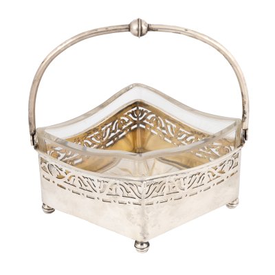 Art Nouveau Silver Basket, decorated with perforated vegetal elements, cca. 1910