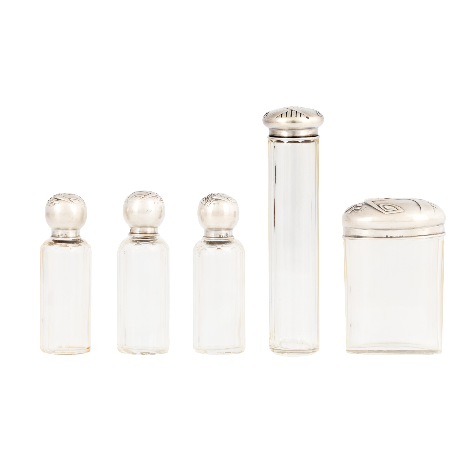 Jugendstil toilet set, made of silver and crystal, signed by Hans Christensen, circa 1900