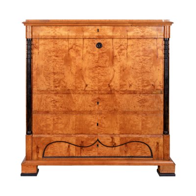 Biedermeier Secretary, decorated with birch root veneer, 19th century