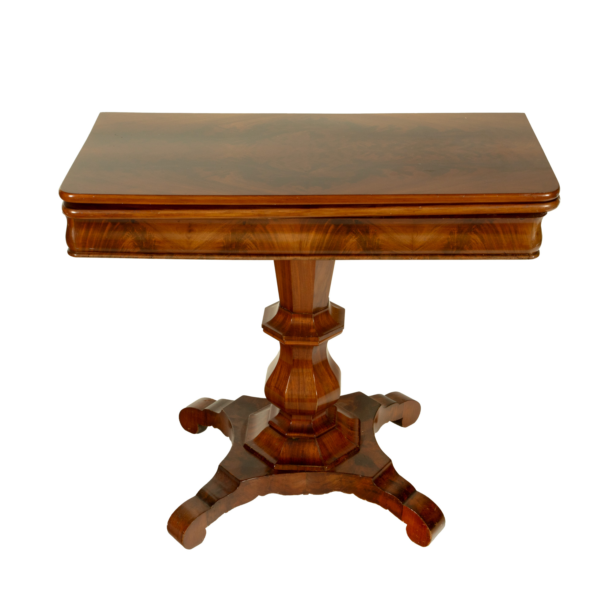 Biedermeier console (or table) made of mahogany, veneered with walnut root, 19th century