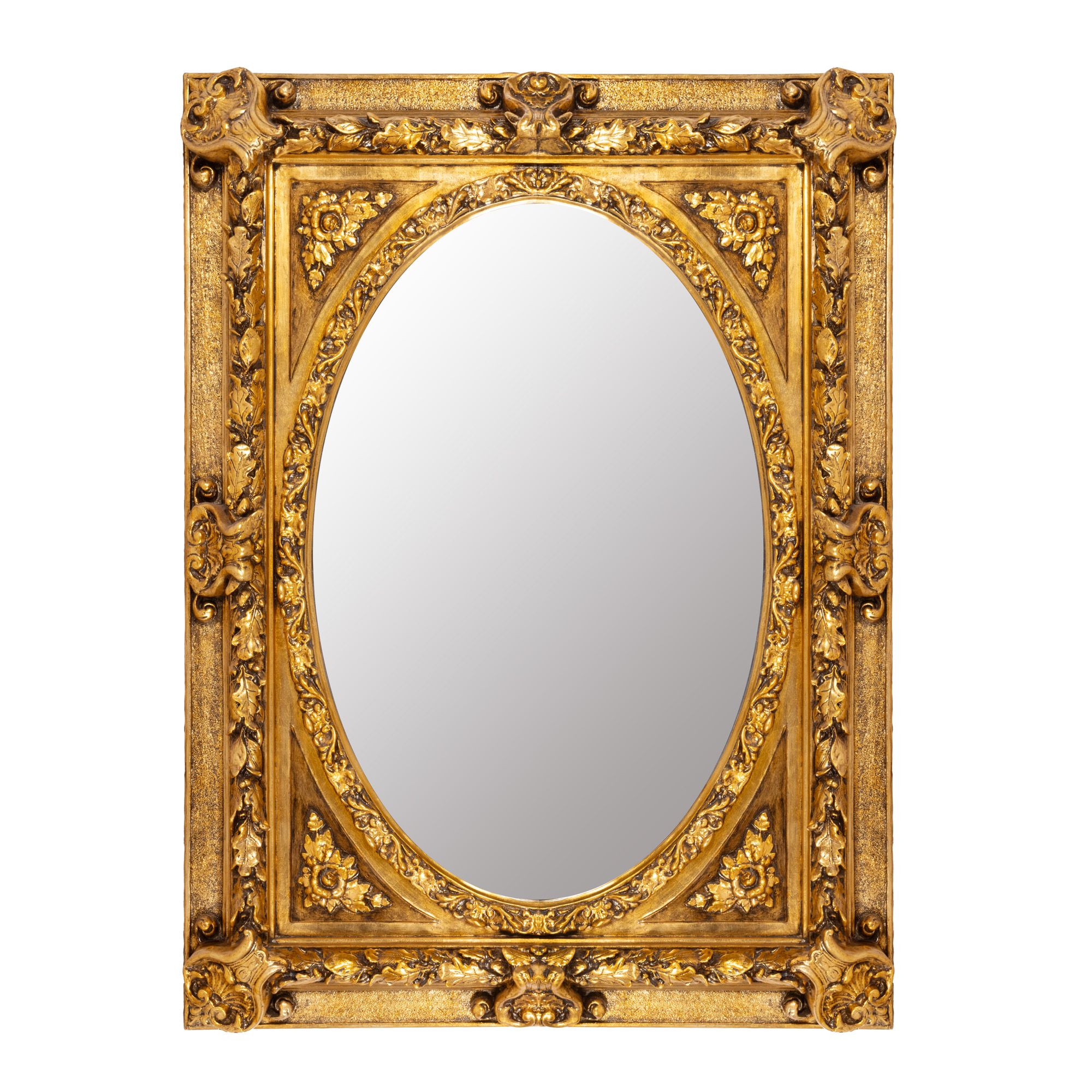 Oglindă parietală, ornată cu decor bogat și elemente Rocaille