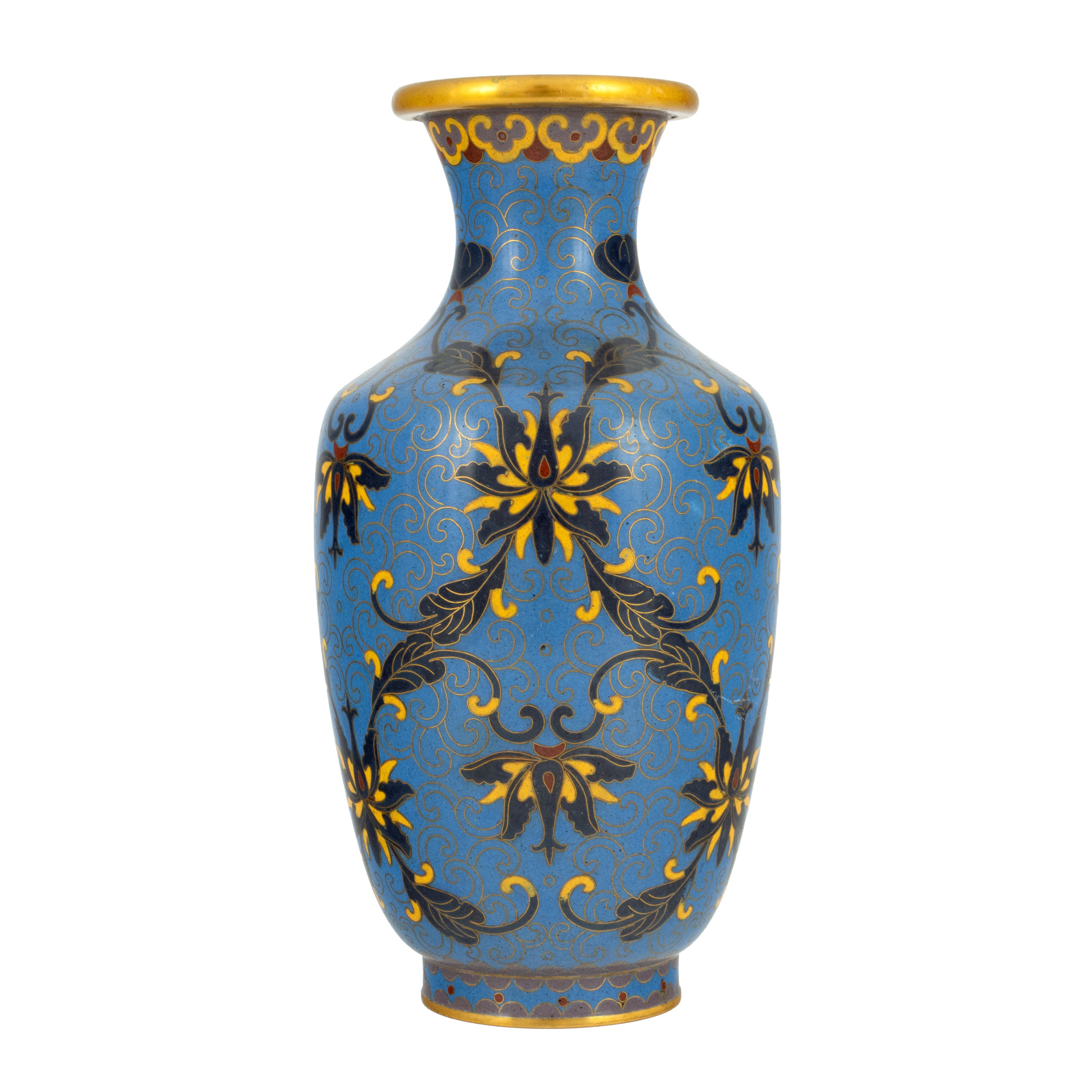 Gilt copper cloisonné vase, decorated with flowers, China, first half of the 20th century