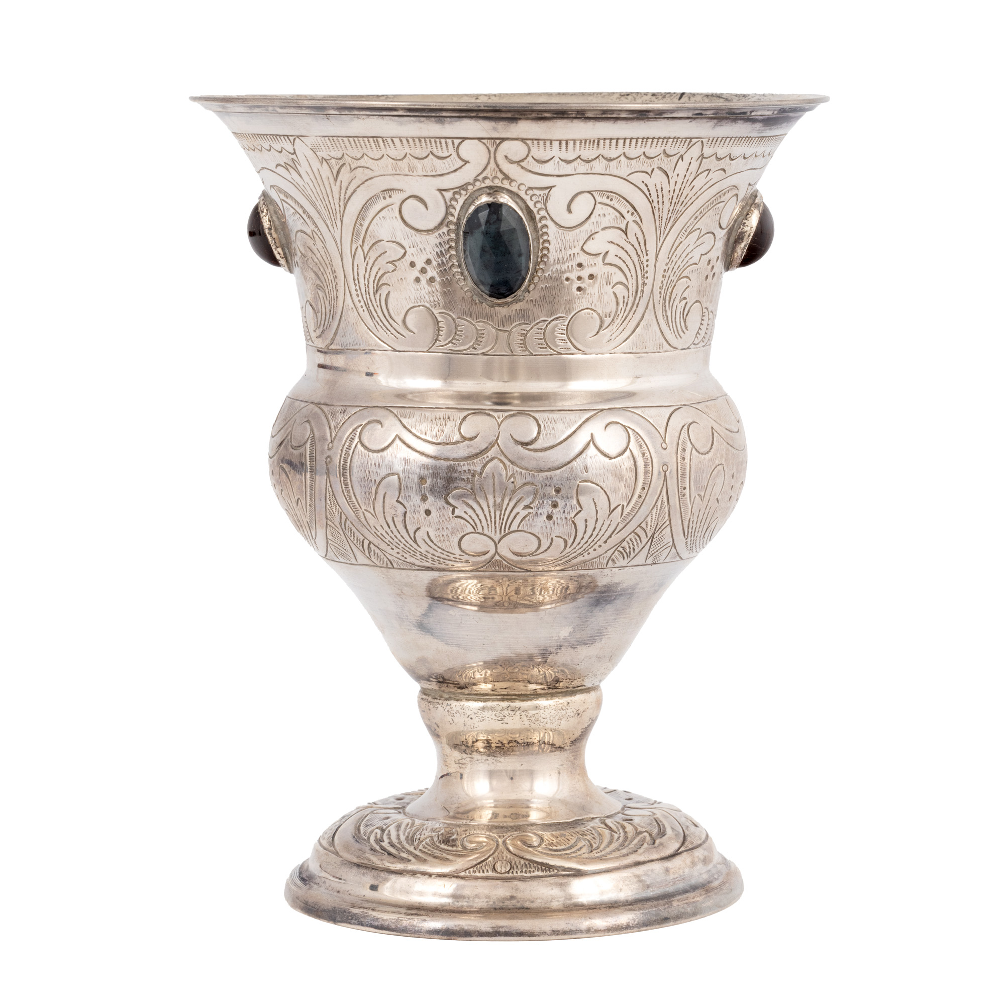 Silver goblet, decorated with multicolored ornamental stones