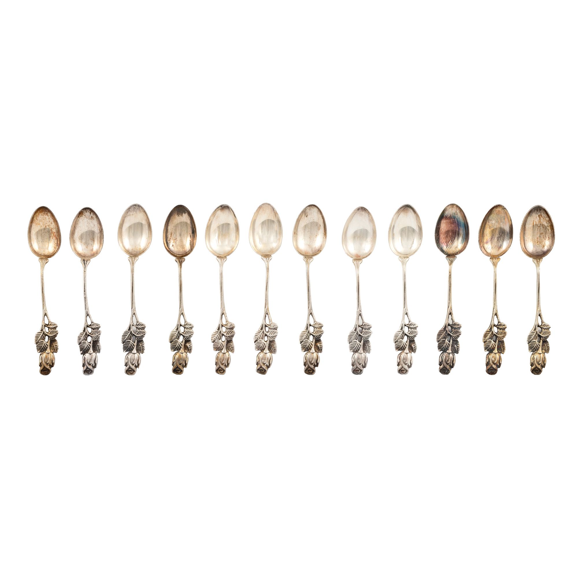Silver dessert spoon set, accompanied by the original box, circa 1900