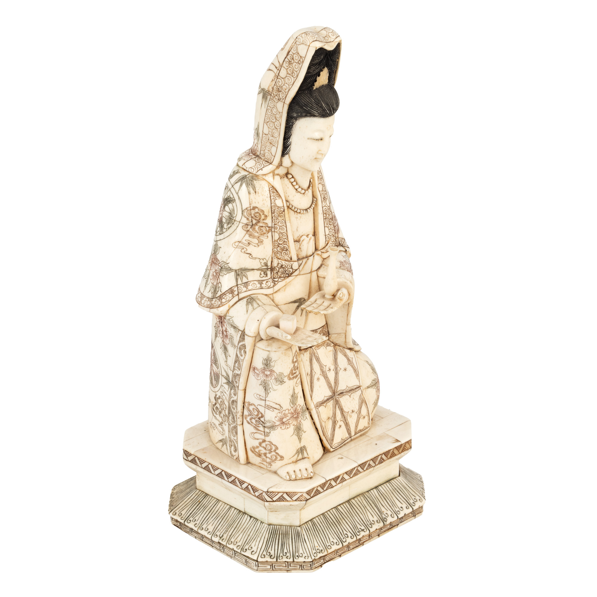 Carved and painted bone statuette, representing the goddess Guanyin, early 20th century