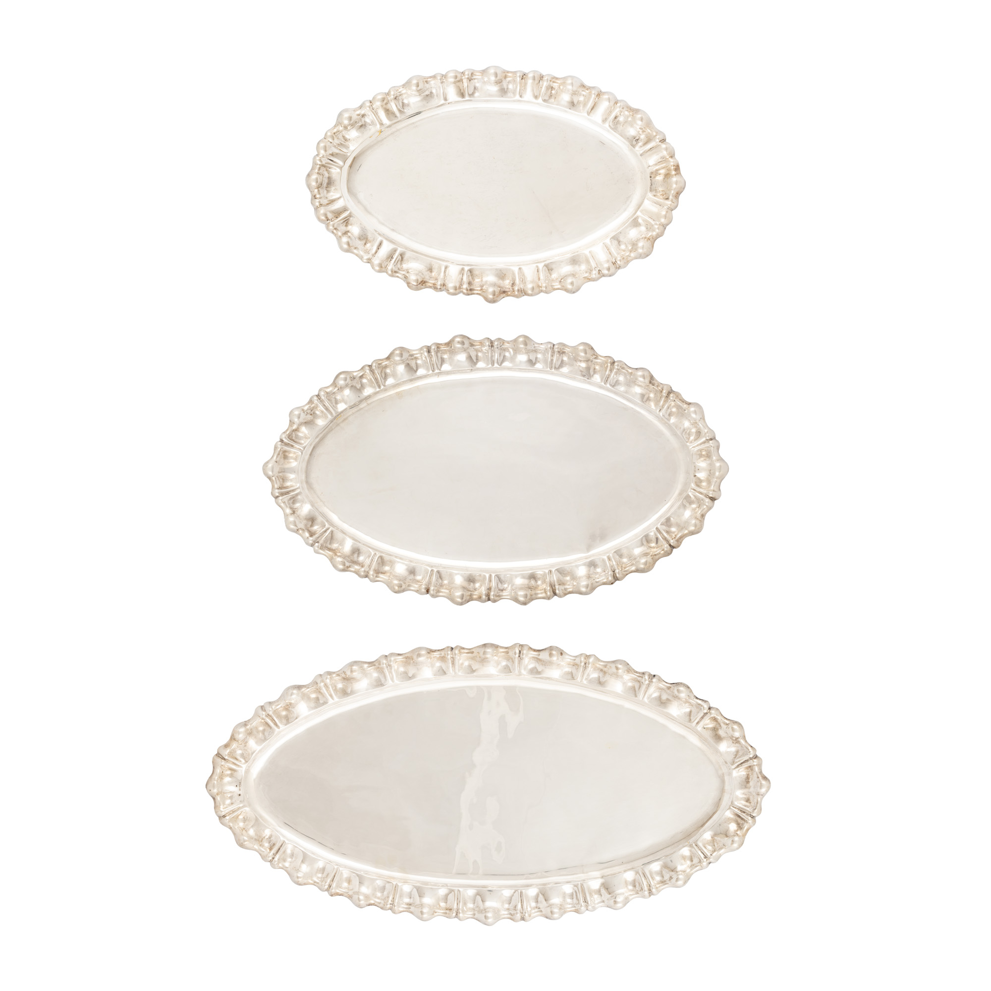 Biedermeier set consisting of three silver trays, approx. 1930
