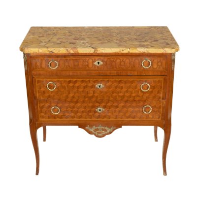 Transition Revival Dresser, with geometric marquetry and marble top, early 20th century