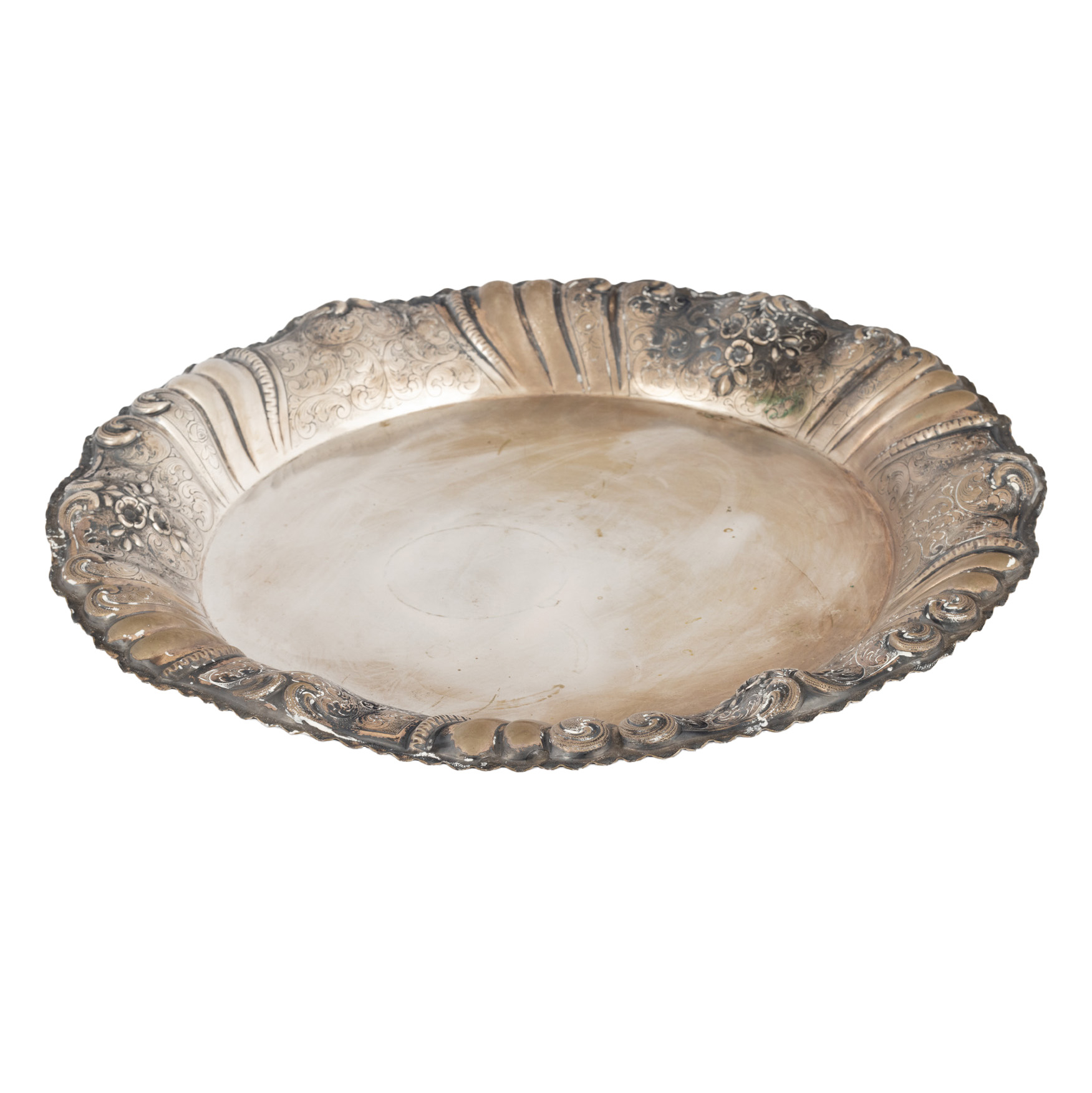 Silver tray, decorated with floral border