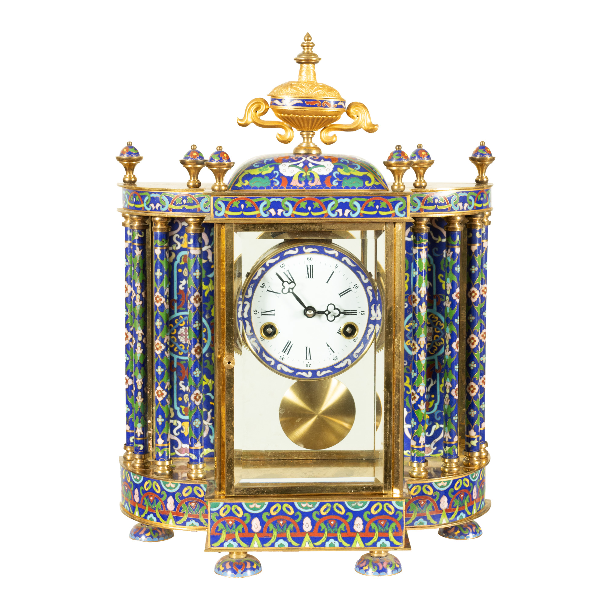 Ceas de șemineu, din bronz, decorat cu email cloisonné, prima parte a sec. XX